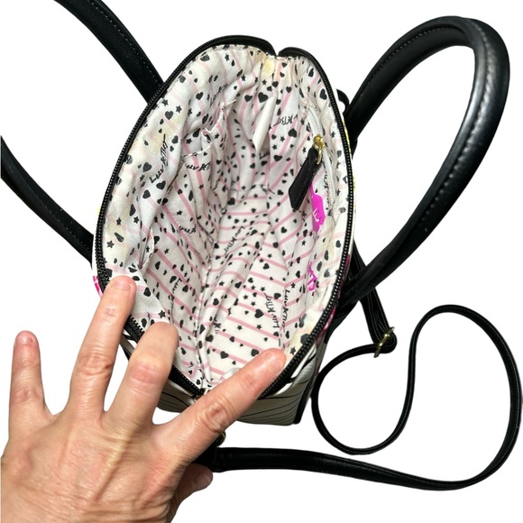 Betsey Johnson White and Black Floral Satchel - Picture 3 of 4